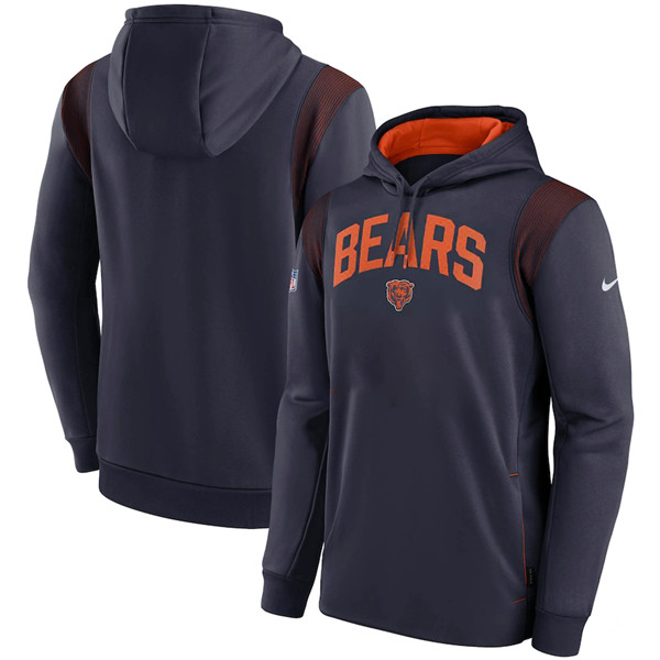 Men's Chicago Bears Navy Sideline Stack Performance Pullover Hoodie 001